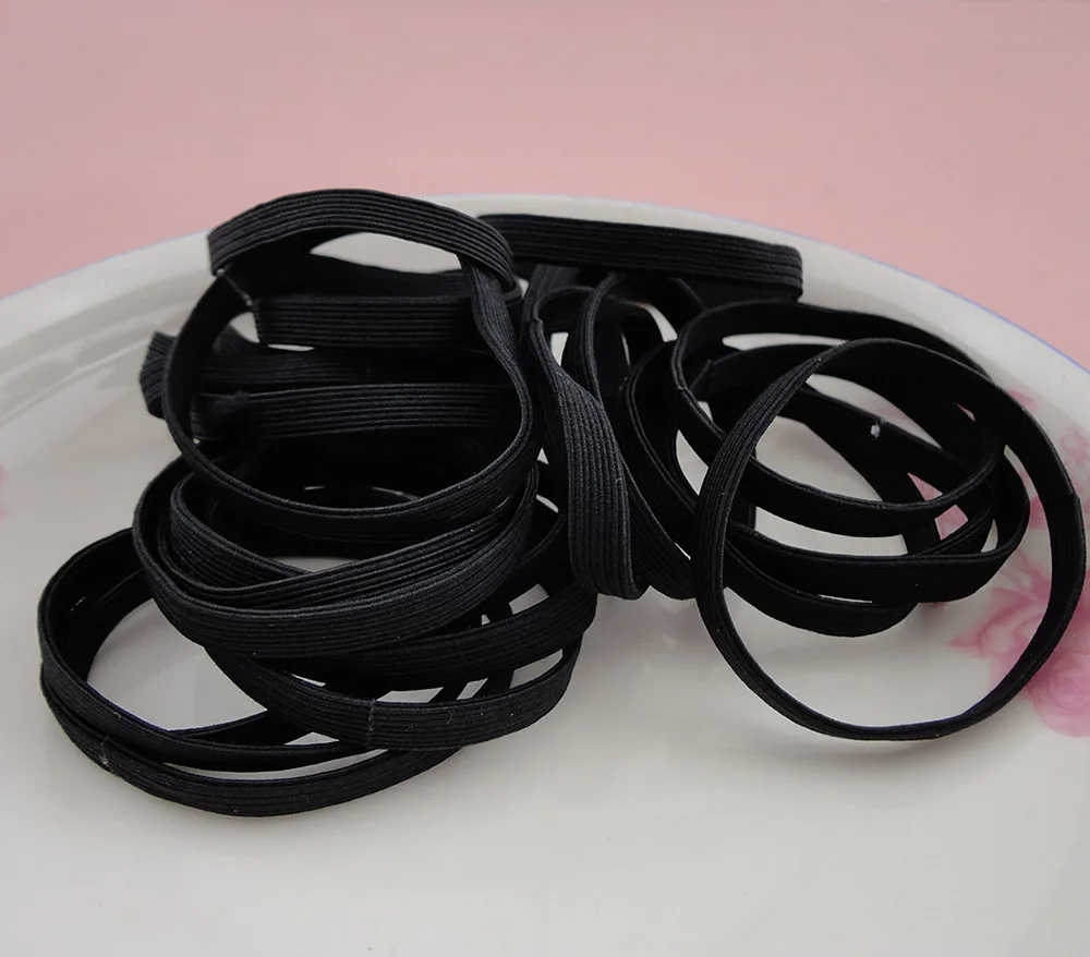 

50PCS 6mm Black Wide flat Elastic Ponytail holders Hair bands with glue connection,hair ties,wholesales,adult