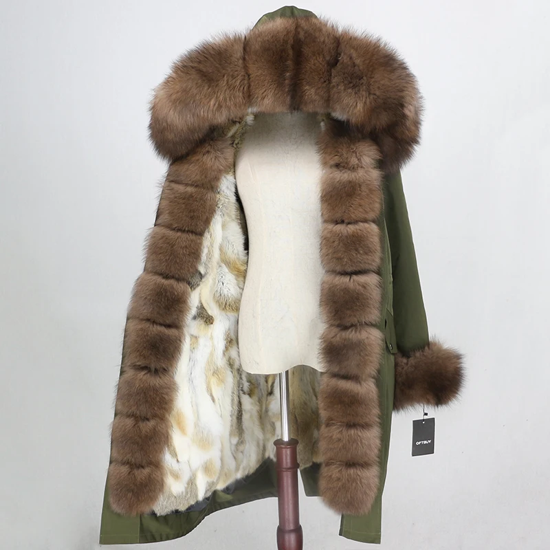 OFTBUY Водонепроницаемая парка X-long натуральное меховое пальто зимняя куртка женская натуральный Лисий мех воротник капюшон Подкладка из натурального кроличьего меха уличная одежда