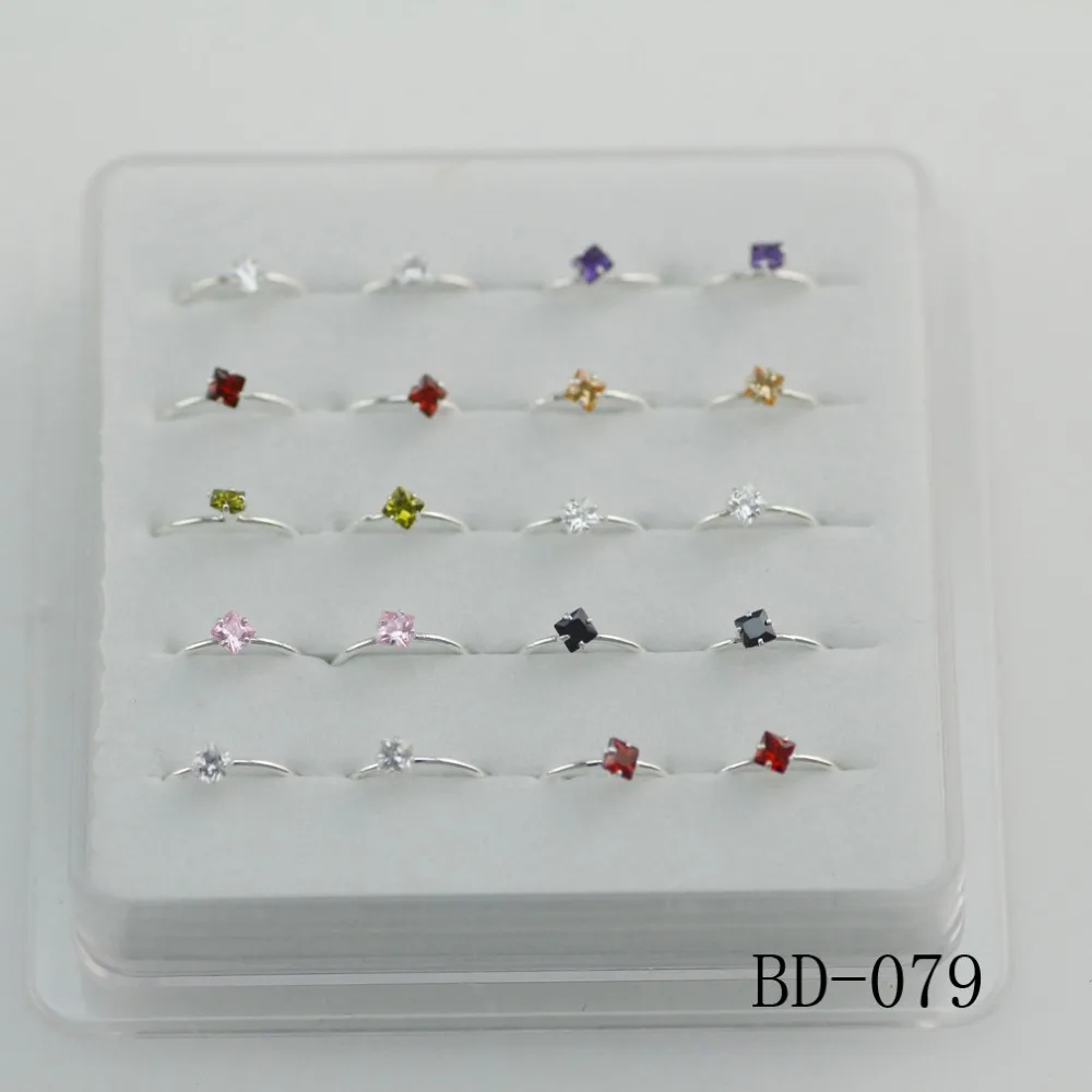 Кольца для носа из серебра 925 пробы с квадратным цирконием 20 шт.|nose ring|ring nose ringsilver