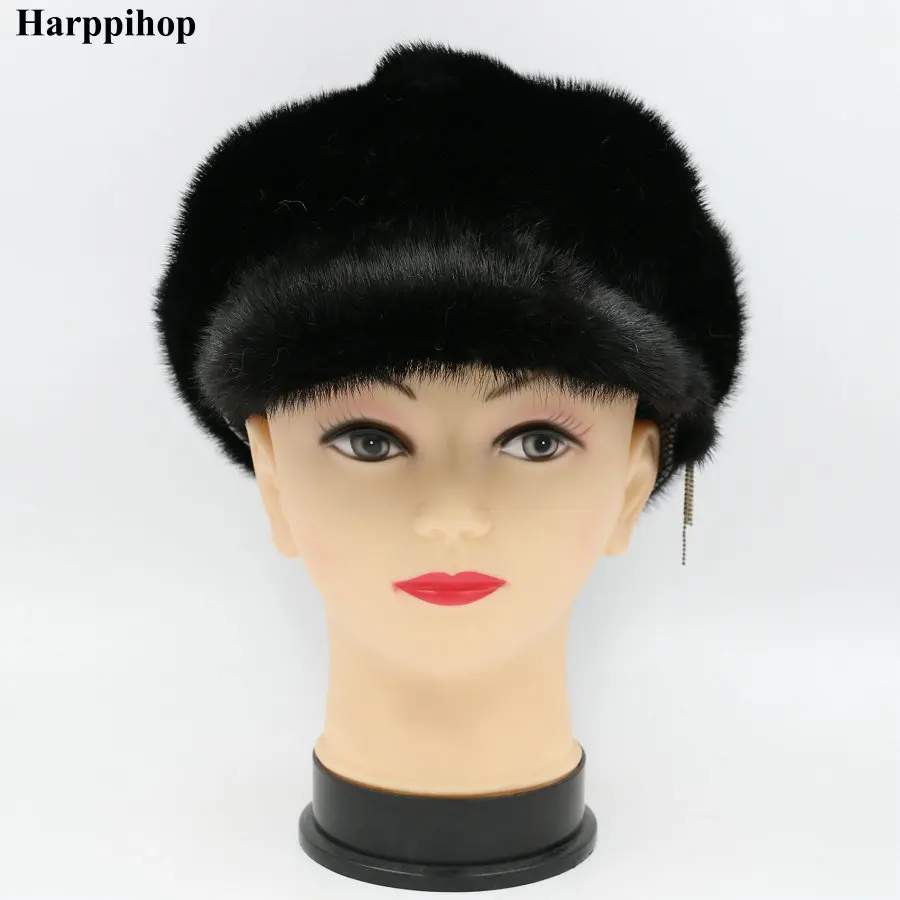 Натуральная норковая меховая шапка для женщин Зимняя импортная вся норковая шапка цветочный узор русский высококлассный роскошный Женская шапка
