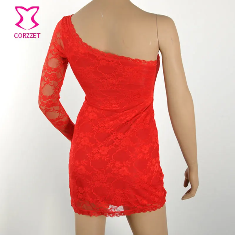 Женское платье с длинным рукавом Corzzet красное кружевное винтажное облегающее в