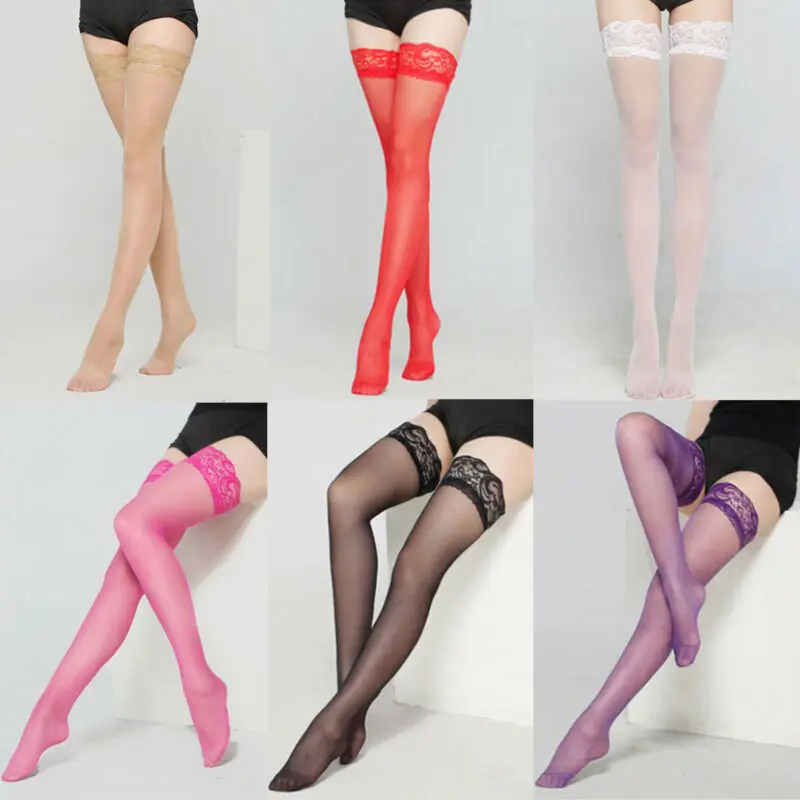 

Sexy Grils Elastic Thigh High Socks Lace Sexy Ladies Slim See Trough Stay Up Over Knee Long Socks