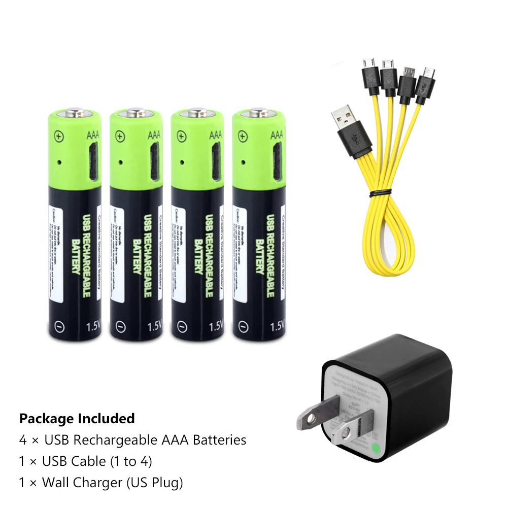 4AAA USB US charger 4 шт. 1,5 в вольт AAA литий-ионная аккумуляторная батарея Micro USB AAA литий-полимерные lipo батареи+ USB кабель+ зарядное устройство - Цвет: 4AAA USB US charger