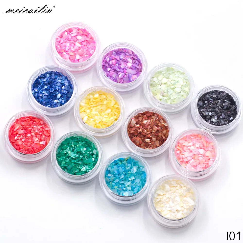 1 компл./лот 12Mix Color 3D Shell Блестящий Порошок для ногтей хлопья несимметричная