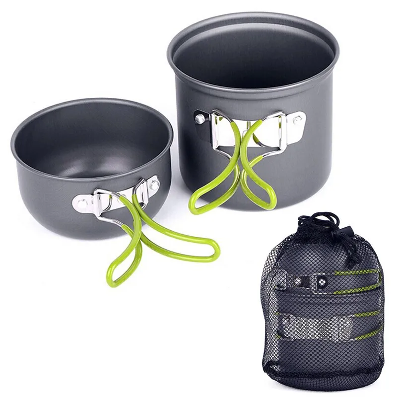 

Outdoor Hiking Camping Cookware Set 1-2 Persons Portable Cooking Tableware Picnic Pot Pans Bowls With Dinnerware Gas Stove