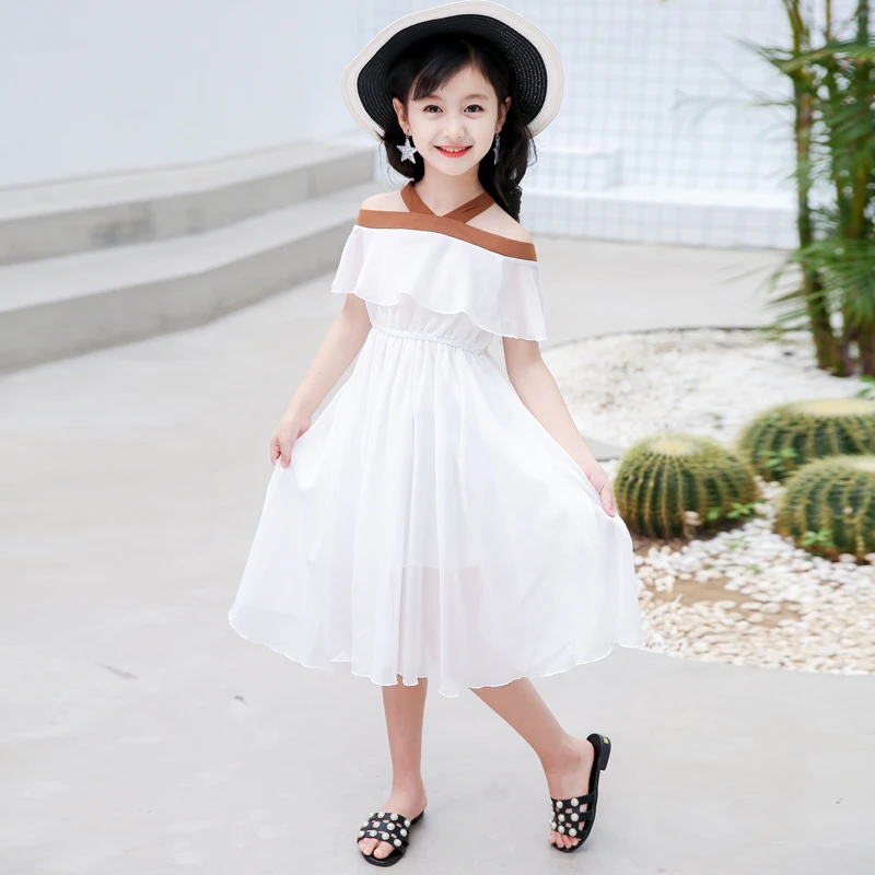 Baby Girls Dress 2018 New Fashion Summer Cotton White Solid Dresses for Girl 4-16y Sweet Casual Kids Children Clothing 5ds648 | Детская