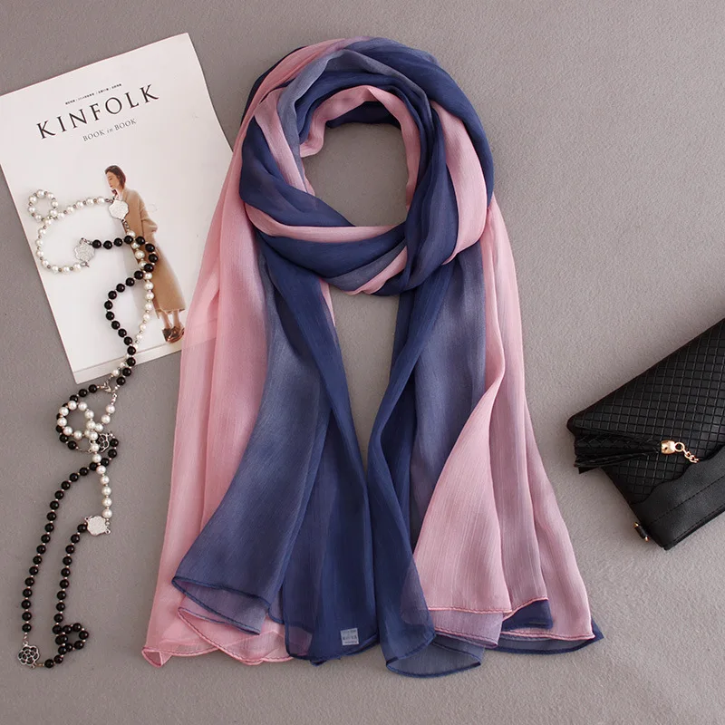 

Super large gradual change long silk scarves summer sun-prevent beach scarves for women vacation holiday silk scarf