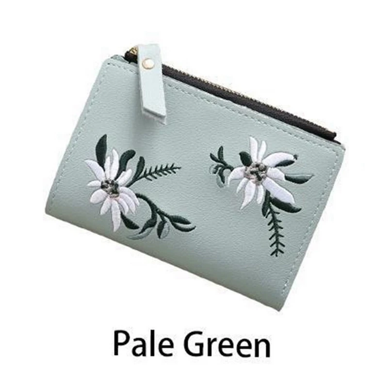 pale green LASPERAL 12,5x9 см кошелек из искусственной кожи Цветочный вышитый цветочный студенческий кошелек из искусственной кожи с зажимом для женщин и девушек держатель для карт - Цвет: pale green