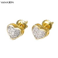vanaxin romantic shiny white aaa paved cubic zirconia heart stud earrings for women brass fashion jewelry high quality free box