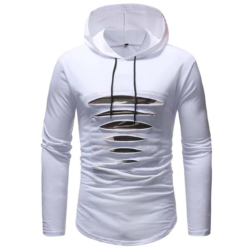 2018 Fashion Brand Male Long Sleeves T Shirt Zipper Hooded T-Shirt Trends Solid Color Sweatshirt Men's Spring Hip Hop Tee | Мужская