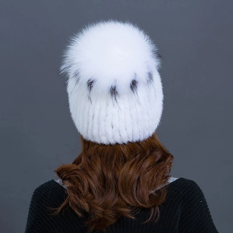Женская меховая шапка из норки и лисы|fur cap|caps for womenwinter cap women |