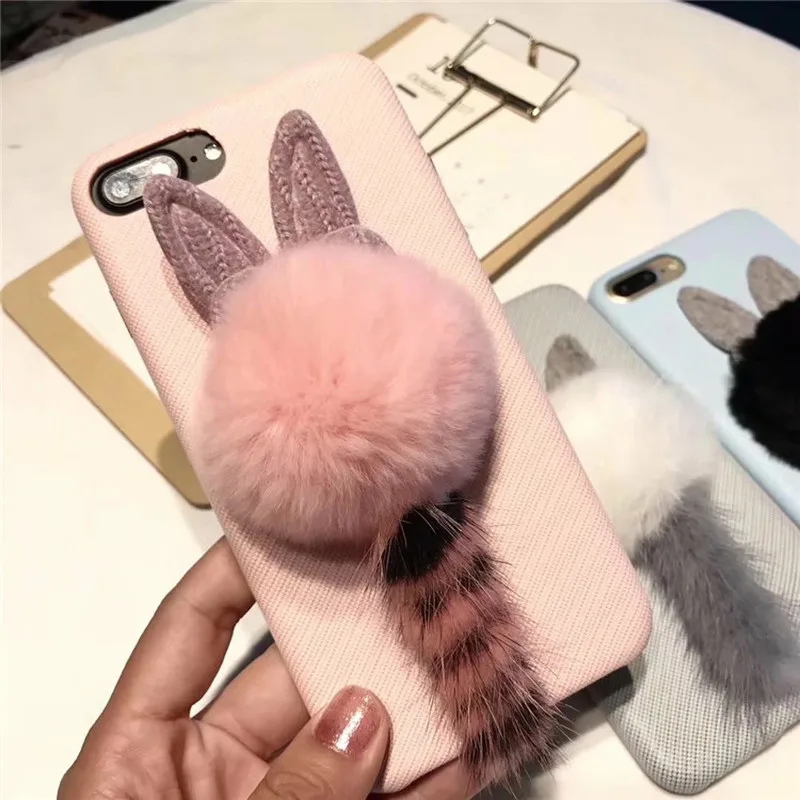 YESPURE Wholesale Fancy Pink Cat Tail Mobile Phone Covers Accessories for Apple Iphone 6plus 7 Plus 8 Fur Ball Fundas Capa | Мобильные