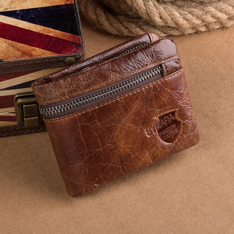 Мужские кошельки из натуральной кожи фирменный логотип дизайн на молнии