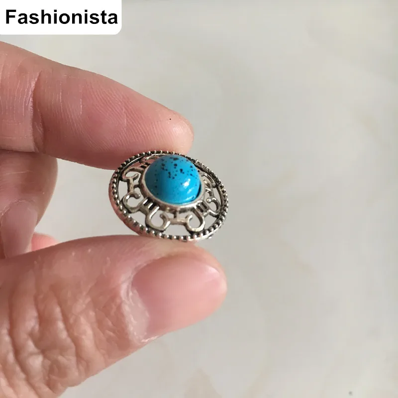 Fashionista-30 шт круглая филигрань с акриловой бирюзой античное серебро металлические