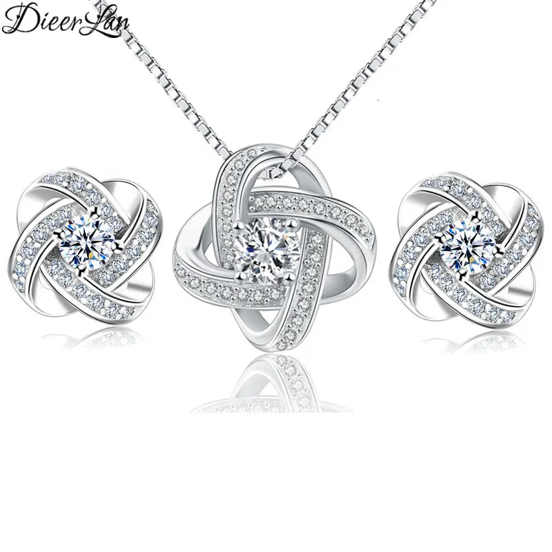 Jewelry Sets N001 DIEERLAN, новинка, свадебные ювелирные наборы, 925 пробы, серебро, цирконий, серьги, колье, ожерелья для женщин, массивные ювелирные изделия - Окраска металла: Jewelry Sets N001