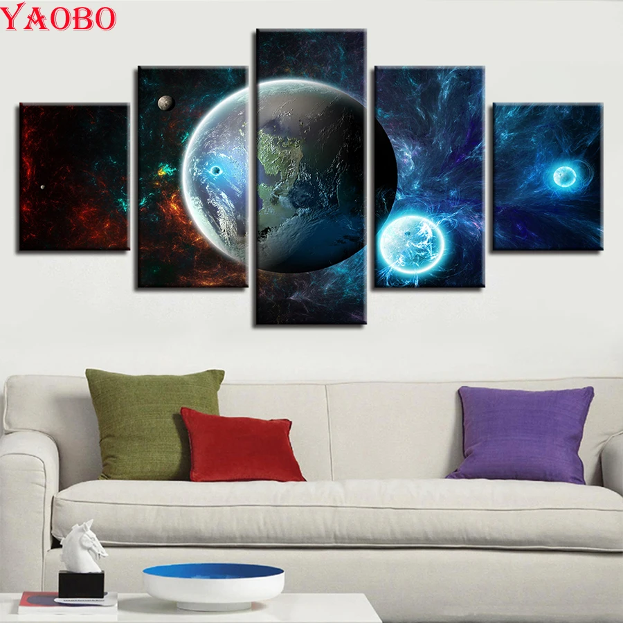 

NEW Craft Needlework Diy diamond mosic 5 Pcs Universe Space Planets Diamond Painting Diamond Embroidery full Square round Drill