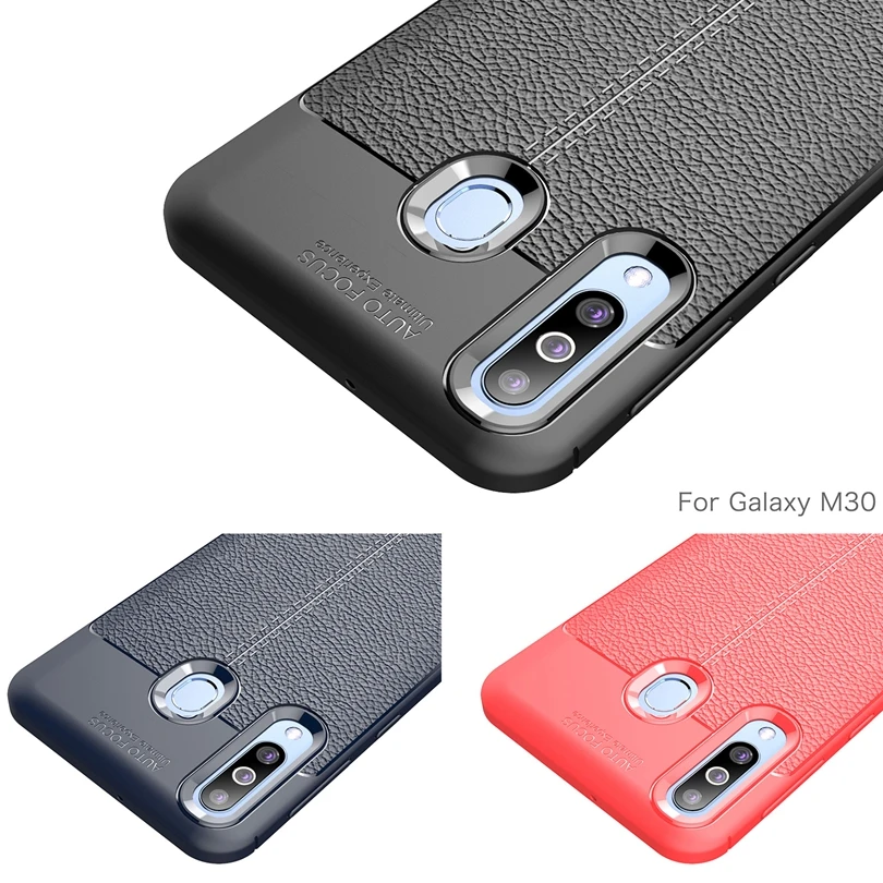 

For Samsung Galaxy M30 / M 30 Luxury Soft Silicon Litchi Striae Leather Cases For Galaxy M30 Case Coque Shock Proof Back Cover