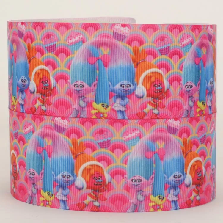 Новинка 50 ярдов 1/2 "38 мм торт мультфильм тролли Лента печатная grosgrain лента