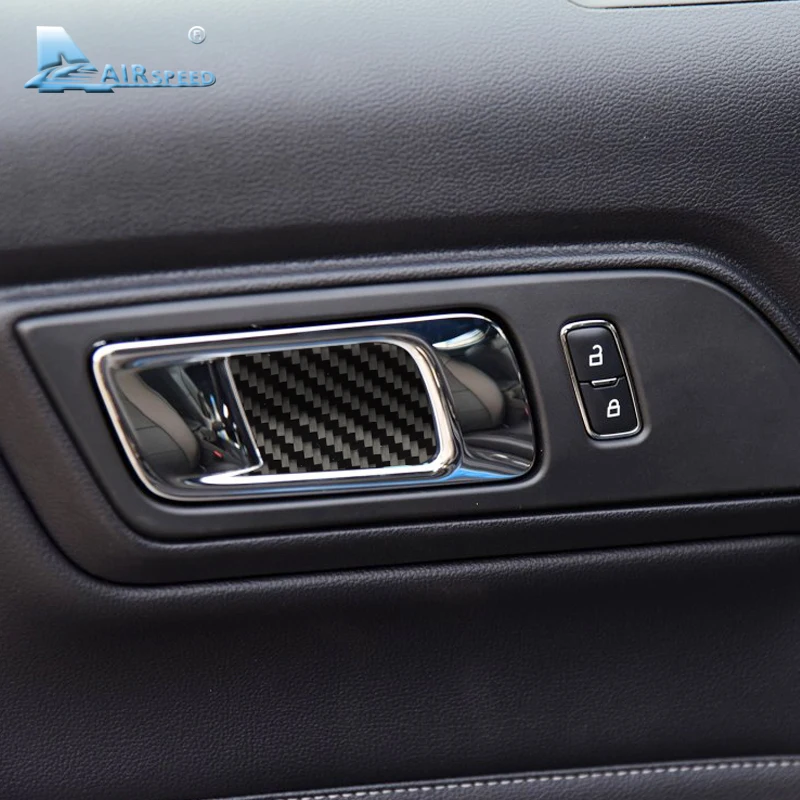 AIRSPEED углеродное волокно внутренняя ручка двери чаши крышки наклейки для Ford Mustang