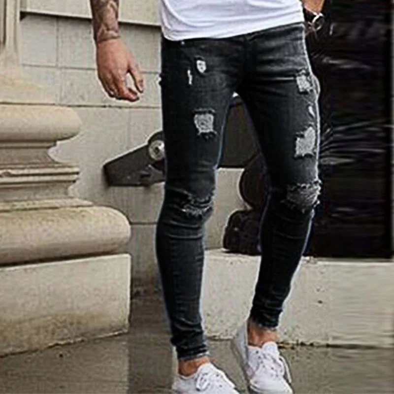 Джинсы Для мужчин одежда 2018 европейских и американских Distressed Denim брюки Узкие