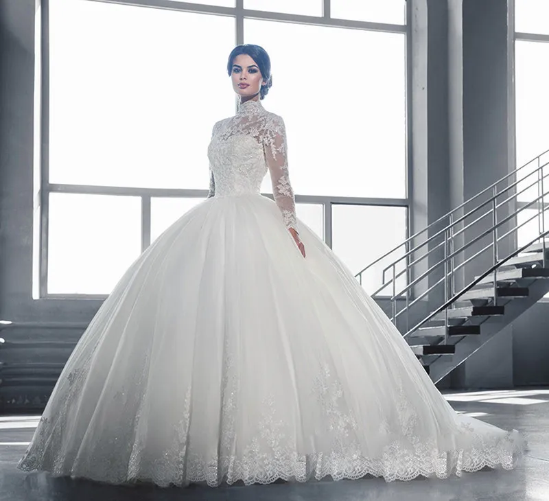 

Vestidos De Novia 2020 Vintage Lace Dress for Wedding Long Sleeves Appliques Casamento Princess Bridal Gowns robe de mariage