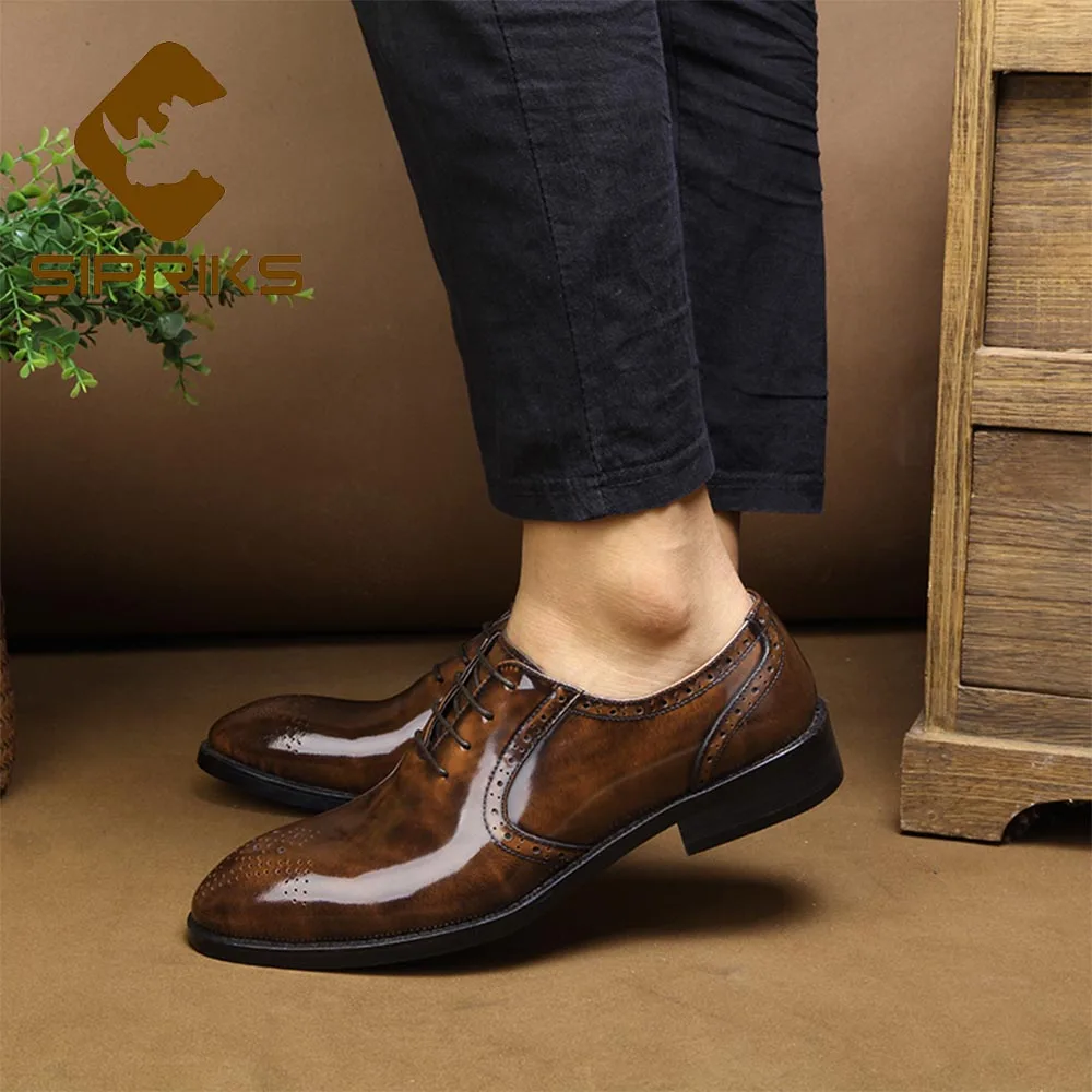 Роскошная обувь для мужчин sipriks Мужские модельные туфли из лакированной кожи винтажные коричневые бордовые туфли с перфорацией типа «броги» черные блестящие мужские туфли-оксфорды под праздничное платье
