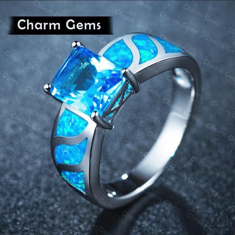 2019 925 jewelry New Crystal from Austrian Angel Girl Simple Ring Round Blue Fire Opal Rings for Women Trendy Engagement | Украшения и