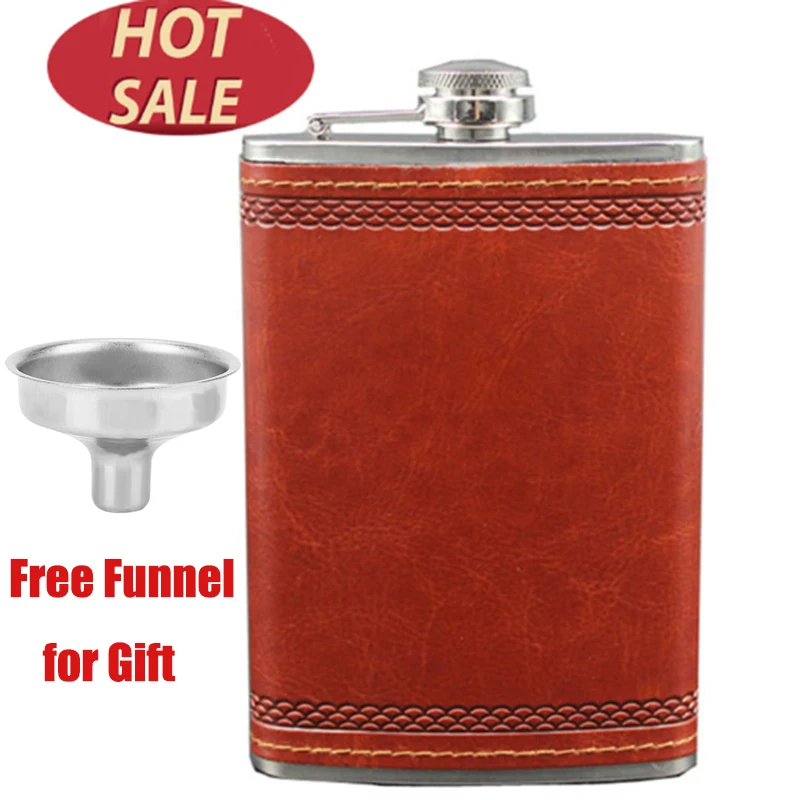 

9 OZ Portable Stainless Steel Leather Hip Flask with Funnel Personalized Wine Whisky Metal Flask for Alcohol Men Boy Friend Gift
