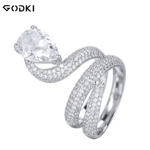 Silver GODKI, роскошное обручальное кольцо со змеиным намоткой для женщин, свадебные кубические циркониевые аксессуары из Дубая, кольцо на палец, ювелирное изделие - Цвет основного камня: Silver
