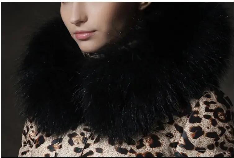 White Down Jacket Woman Hooded Leopard Winter Coat Women Long Warm Puffer Jacket Raccon Fur Collar Chaqueta MujerMY206 KJ2603