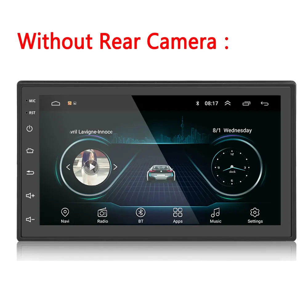 Without camera Podofo 2din Автомагнитола Android мультимедийный плеер авторадио 2 Din 7 ''сенсорный экран gps wifi Bluetooth FM Авто Аудио плеер стерео - Цвет: Without camera