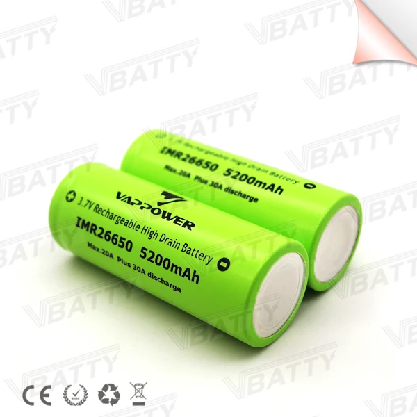 Высокая емкость Vappower 26650 5200 мАч 40A Аккумулятор для аккумуляторной батареи (1