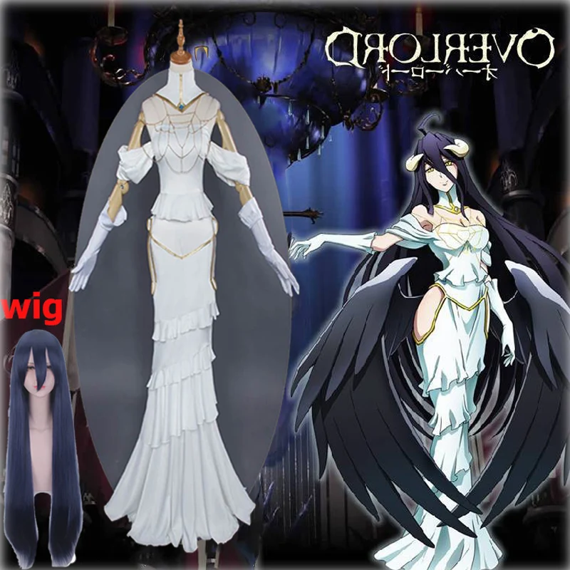 Высокое качество персонаж аниме Overlord косплей принцесса альбедо костюмы Хэллоуин сцена Новая мода геймер костюм Albedo Cos платье и парик