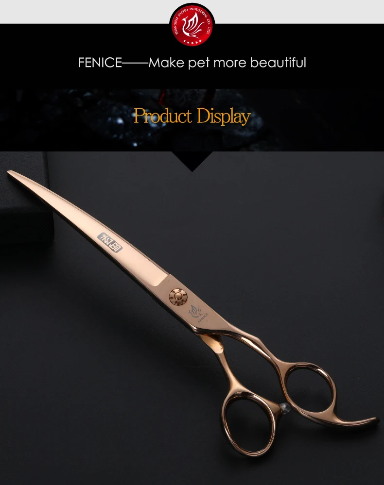 Fenice 7,5 дюймов розовое золото для ухода за домашними животными изогнутые ножницы Япония 440C ножницы для стрижки волос собак для домашних животных грумер