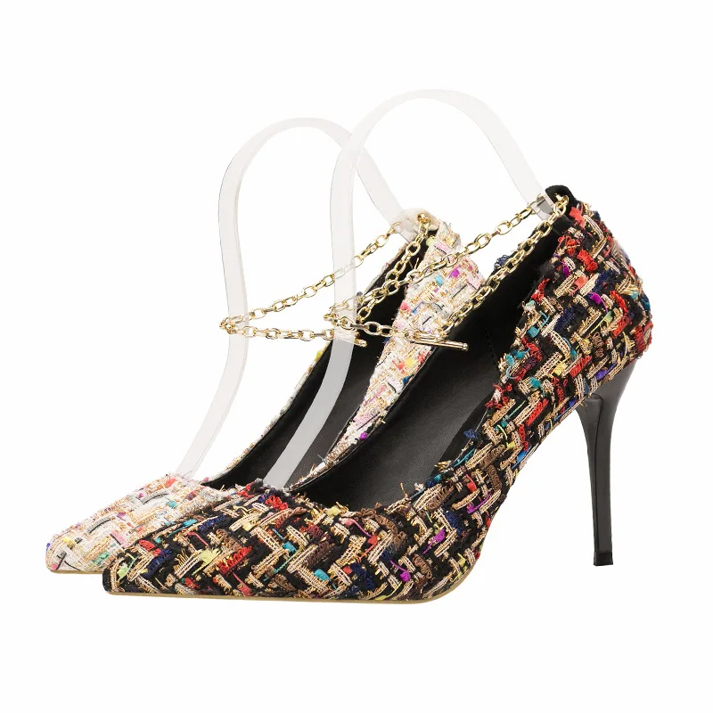 Острый носок Модные Дизайн Для женщин на высоком каблуке нейлон пряжкой вечерние