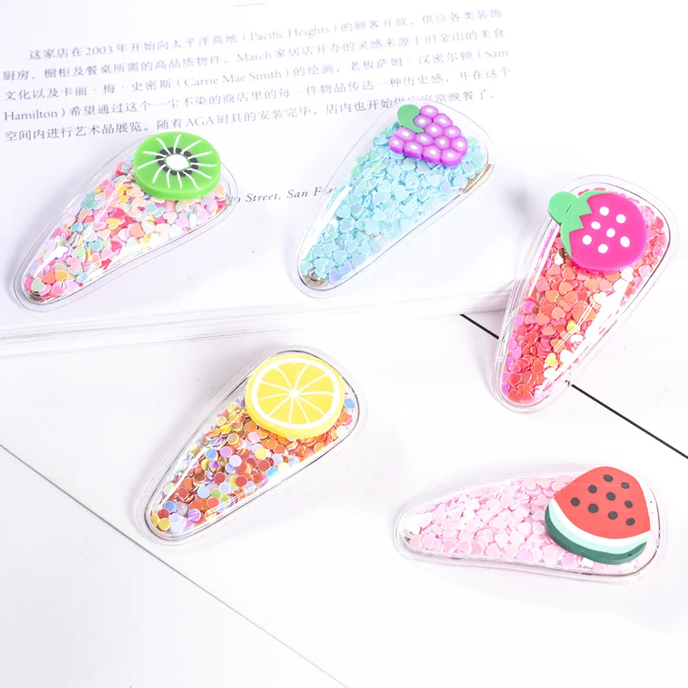 Девочкиные заколки для волос с квиксендом и прозрачным покрытием в виде фруктов, из ПВХ, боковые клипсы, аксессуары для волос на вечеринку.