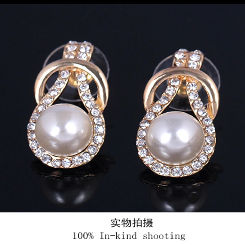 Classic retro pearl ladies fashion necklace set earrings gold pendant simple hot sale birthday jewelry 2019 new | Украшения и