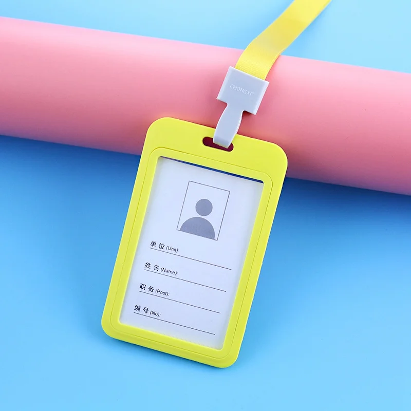 yellow 1 шт. рабочий держатель для карт s с веревкой студенческий пластиковый держатель для карт имя работника ID карта Обложка металлический рабочий сертификат идентификационный значок - Цвет: yellow