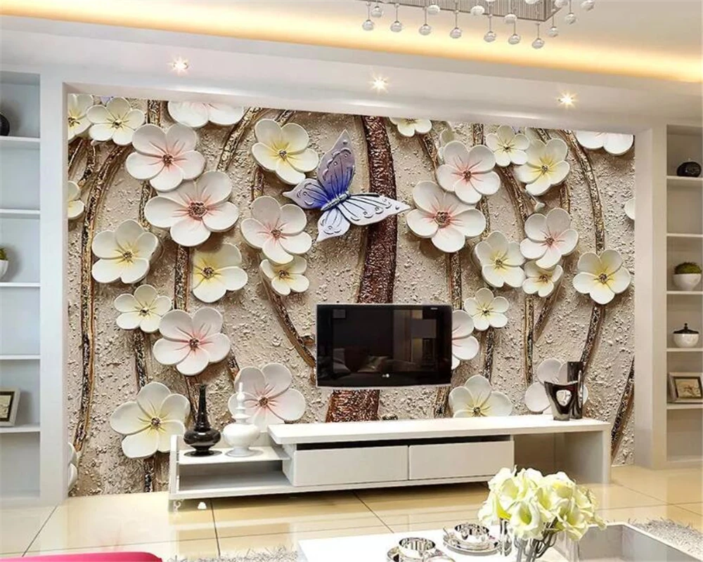 

Beibehang пользовательские обои 3D цветок рельефный фон Стена цветок бабочка рельефная декоративная живопись роспись Настенные обои
