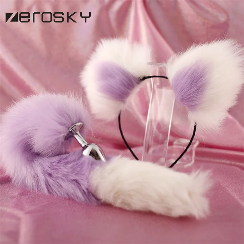 Cute Soft Cat ears Headbands with Fox Tail Bow Metal Butt Anal Plug Erotic Cosplay Adult Sex Toys Product for women Zerosky | Красота и