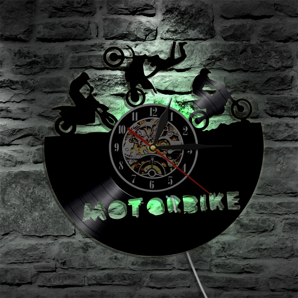 Мотоцикл силуэт светодиодный светильник мотоцикл Виниловая пластинка настенные