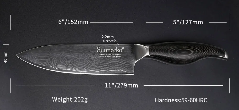 Sunnecko 6 дюймов Нож шеф повара для мяса Профессиональный японский VG10 Дамасская сталь кухонные ножи повара Pakka деревянной ручкой