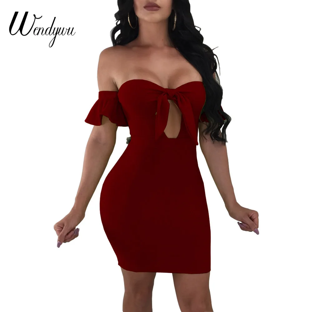Новинка 2018 женское облегающее платье Wendywu с воротником лодочкой и короткими