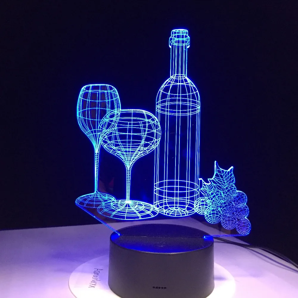 Вино Стекло бутылка грейпфрут 3D Оптическая иллюзия Настольный светильник