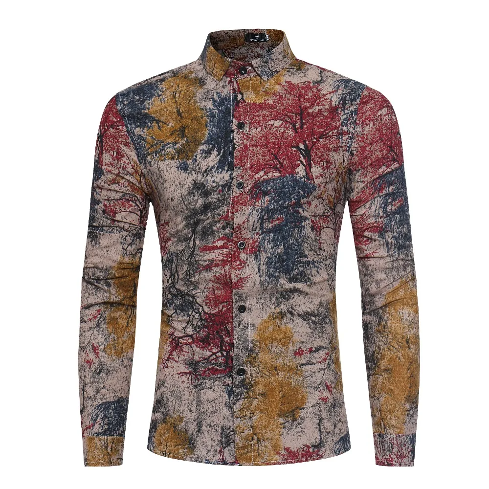 Новое поступление 2108 модная мужская рубашка с длинным рукавом и цветочным