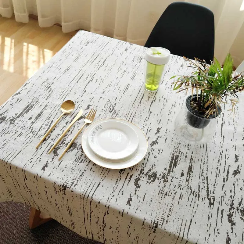 Retro Wood Grain Decorative Tablecloth Cotton and Linen Tablecloth Kitchen Home Decoration Knitted Striped Burlap Sheets Towel images - 6