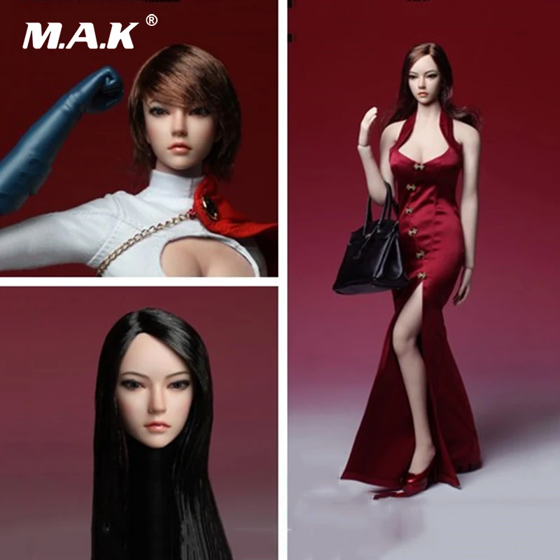 

Модель 1/6 года, Женская фигурка головы из Азии, коричневые кудри/черные длинные прямые волосы SDH002, подходит для 12-дюймовых женщин, Phicen, бледна...
