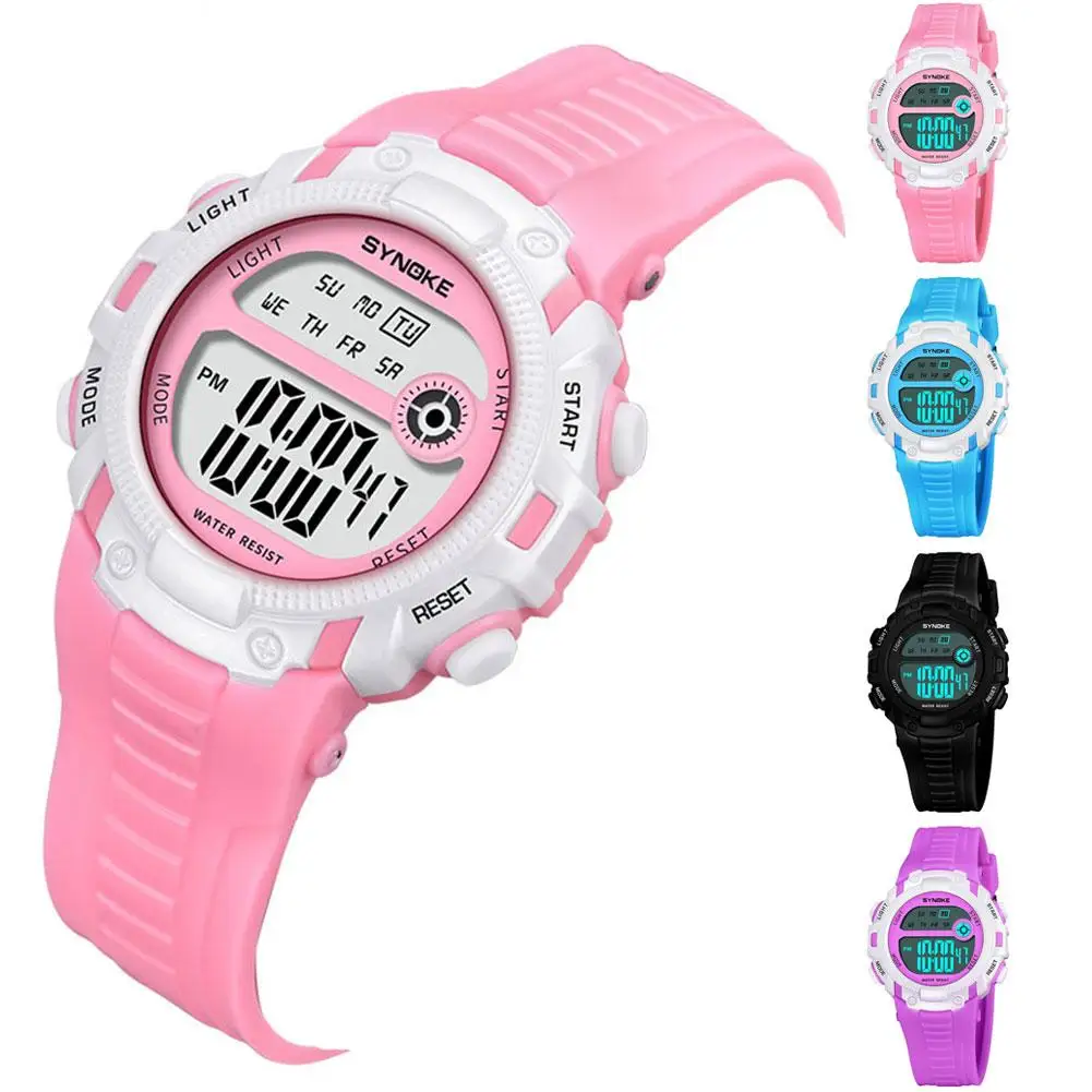 Модные детские светящиеся водонепроницаемые круглые цифровые наручные часы в