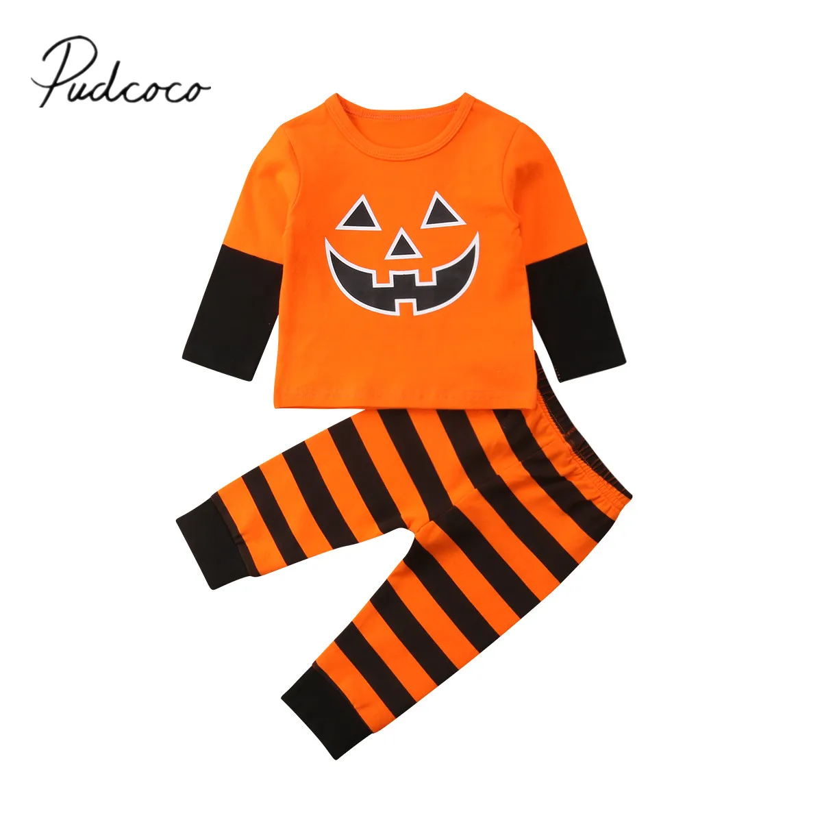 2018 Brand New Toddler Newborn Girls Boy Girl Baby Halloween Pumpkin Long Sleeve Tops Striped Pants 2pcs Outfits Set Clothes | Детская