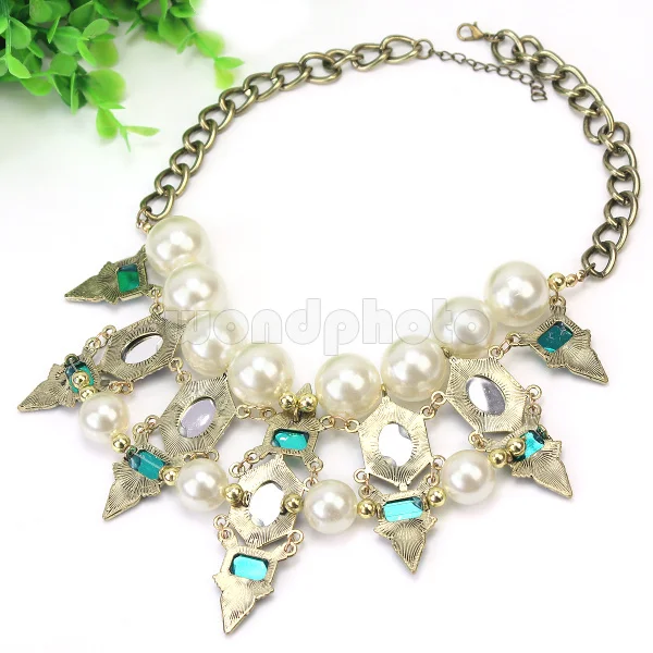 1x Женская искусственный жемчуг горный хрусталь цепи ожерелье колье себе